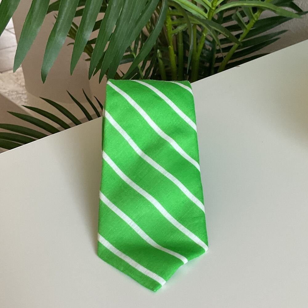 The Tie Bar Green Striped Linen Skinny Necktie